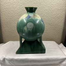 Antique Vintage Roseville Art Pottery Futura Green Balloons Art Deco Vase 404-8