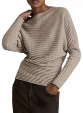 New Reiss Nelly Drape Knitted Cashmere Wool Sweater Top In Oatmeal Size M $240 picture