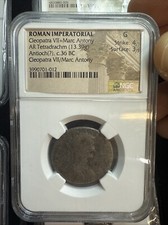 Cleopatra VII and Marc Antony AR Tetradrachm Silver Coin 36 BC - NGC Good picture