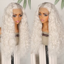 White Hair Loose Curly Water Wave Synthetic Lace Front Wigs Heat Resistant Party picture