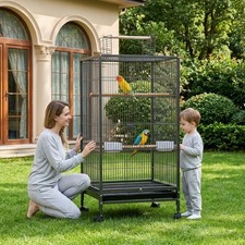 Large Bird Cage 40 inch Rolling Metal Parakeet Cage Black for Cockatiels Parrot picture
