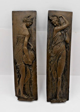 Vintage Pair Pottery Relief Plaques Nymphs After Jean Goujon Fountain Innocents picture