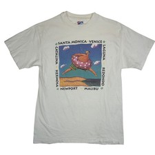 Vintage 1992 Hanes Beefy-T California Beach Graphic T-Shirt White Mens Medium picture