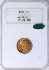 1902 NGC CAC MS63RD Indian Head Cent 1c, Gen 3 Gold Embossed Fatty, Bright Red picture