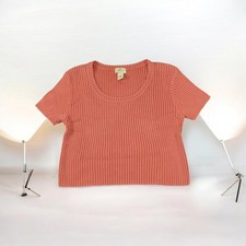 Vtg The Limited America Cotton SS Sweater Women Large Orange Y2K Cropped Ribbed picture
