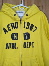 Aeropostale Hoodie Sweatshirt Mens XL 1987 NY Athl Felt Patch Full Zip Yellow picture