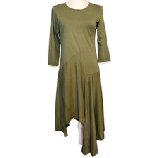 NWT Nota Batida Italy Cotton Modal Asymmetric Lagenlook Olive Dress S picture