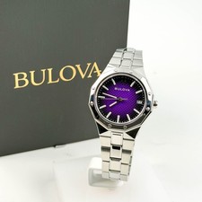 Bulova Prestige 96M168 Women's Quartz Watch with Textured Purple Dial 32MM NEW picture