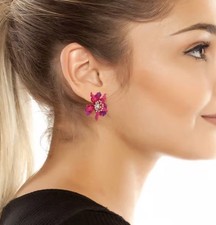 NEW Betsey Johnson Gold Plated Metal Orchid Earrings In Pink 1.5” picture