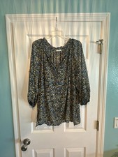 Max Studio Floral Print Long Sleeve Blouse Size 2X Blue Green Yellow picture