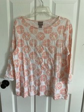 CHICO’S Women’s Top Size 2 (large) Orange Cotton Lace coastal summer beachy picture
