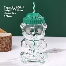 Starbucks Teddy Bear Barista Green Hat Glass Cold Cup 20oz USA 2026 Collectible picture