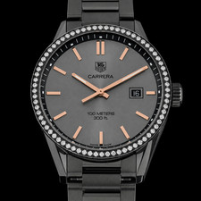 TAG Heuer Carrera Cara Delevigne Titanium Carbide 72 Diamonds 41mm Watch + Box picture