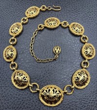 Vintage 80s Unsigned Monet Filigree Oval Link Statement Necklace 17.5” Gold Tone picture