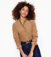 Boden Size 16-18 Brown Corduroy Long Sleeve Shirt Frills Button Up picture