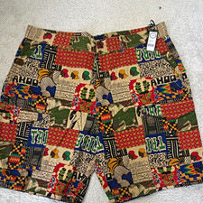 AKOO Men's Multicolor Patchwork Chino Shorts Cotton Canvas Tribal Logo picture
