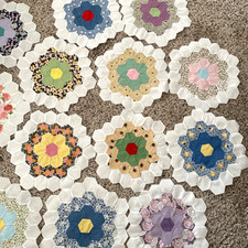 48 Grandmothers Flower Garden Quilt Blocks hand sewn 12