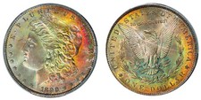 1890-P CAC MS63 MORGAN $ GORGEOUS RAINBOW 2 SIDES TONING ** picture