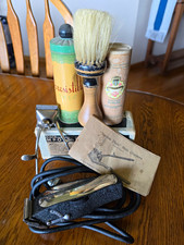 Vintage Barber Shop Display Lot Andis Master Electric Clipper Box Shaving Brush picture