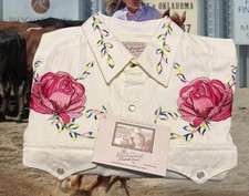 Rockmount Ranch Wear Tru West Pink Rose Embroidered Pearl Snap Shirt XL picture