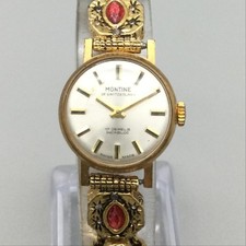 Vintage Montine Womens Watch 21mm Silver Gold Tone 17 Jewels Manual 7.5