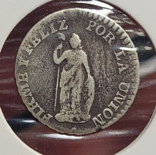 1856 Peru 1/2 Real 0.900 Silver Coin KM#142 Small Bust Republica Peruana picture