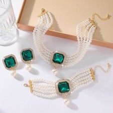 Alloy Imitation Pearl Crystal  Tone Gem Jewelry Set Necklace Bracelet Earrings picture