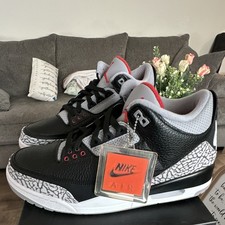 Jordan Air Jordan 3 Black/Gray/White/Red Leather Mid Top Lace Up Sneakers picture