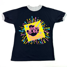 Vintage 1990 Nintendo Mario Youth 14 16 Shirt Womens XS Crop Ringer Black Neon picture