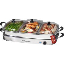 Elite Gourmet 7.5-Qt Triple Buffet Server and Warming Tray, Stainless Steel picture