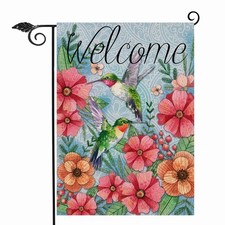 Welcome Spring Garden Flag Hummingbird Decorative House Yard Lawn Outdoor Small picture