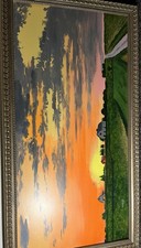 ORIGINAL PAINTING FRAMED GORGROUS FARMSTEAD AT SUNSET IOWA  picture