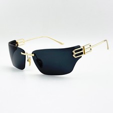 Balenciaga BB0485SA Rimless Rectangle Sunglasses Gold Black Lens Women 76mm picture