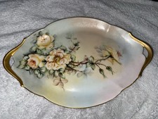 Antique T&V Limoges France Hand Painted Handled Celery  Serving Platter Roses picture