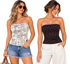 2 Hollister Reversable Tube Tops XL Camo Leaves Ditzy Flowers Brown Pink NWT picture