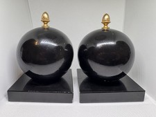 Vintage Italian Black Alabaster Sphere Finials Gold Tone 6