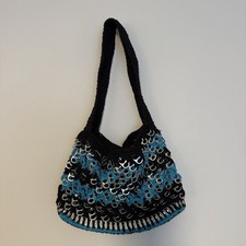 Upcycled Black & Blue Soda Pop Tab Y2K 90s Crochet Shoulder Bag Purse Handmade picture