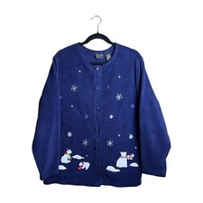 C&B Sport Croft & Barrow Polar Bear Fleece Jacket Y2K Women's 1X Snowflake picture