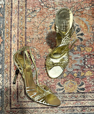 Vintage 2004 Gucci by Tom Ford Gold Sandals Braided Bamboo Heels Size 7 picture