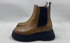GANNI Cleated Sole Tan Leather Platform Chelsea Boots Women's Size 35 NIB picture