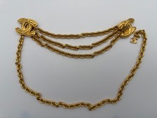 Authentic CHANEL Gold Plated Quilted CC Triple Chain Hanging Belt Vintage 80cm picture