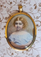 Antique Vintage Miniature Portrait Painting - Baby picture