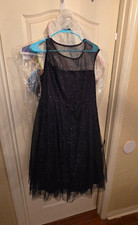 Candalite Women Black Glitter Mesh Belted Round Neck Cocktail Dress 2X Plus picture
