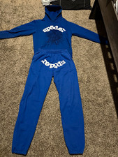 Sp5der Blue Tracksuit Rhinestone Hoodie & pants Size Medium *AUTHENTIC* picture
