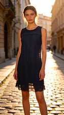 Boden Navy Lace Sleeveless Shift Dress UK 16 Knee Length Lined Zip picture