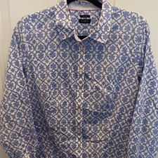 Talbots Non-Iron Blue White Quatrefoil  Button Down Shirt Long Sleeve Preppy picture