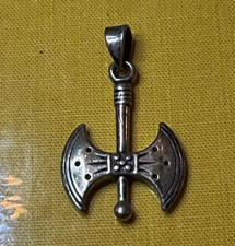 Vintage Artisan Sterling Silver 925 Viking Double Axe Pendant Signed  picture