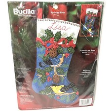 2003 Bucilla Holiday Birds Felt Applique Stocking Kit Christmas Craft 84957 picture