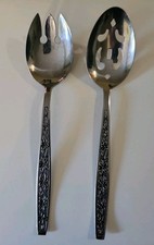Vintage Rogers Co Stainless Korea Dream Rose Cold Meat Fork & Slotted Spoon Set picture