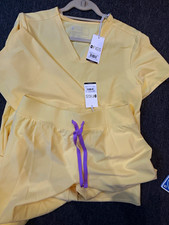 NWT FIGS Scrubs Set L Large Butter Yellow Wild Iris Purple Drawstring Rare Vtg picture